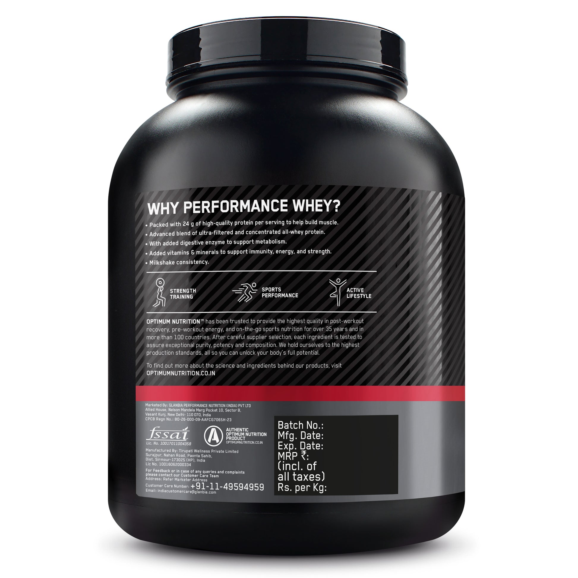 Optimum Nutrition (ON) Performance Whey Protein Powder, 24g Protein,2Kg (Chocolate Milkshake), Ultra-Filtered and Concentrated All-Whey Protein