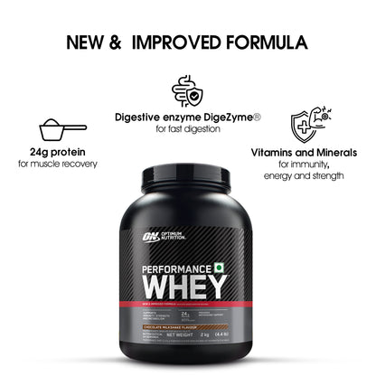 Optimum Nutrition (ON) Performance Whey Protein Powder, 24g Protein,2Kg (Chocolate Milkshake), Ultra-Filtered and Concentrated All-Whey Protein