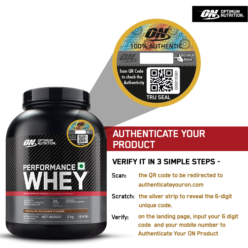 Optimum Nutrition (ON) Performance Whey Protein Powder, 24g Protein,2Kg (Chocolate Milkshake), Ultra-Filtered and Concentrated All-Whey Protein