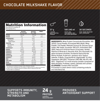 Optimum Nutrition (ON) Performance Whey Protein Powder, 24g Protein,2Kg (Chocolate Milkshake), Ultra-Filtered and Concentrated All-Whey Protein