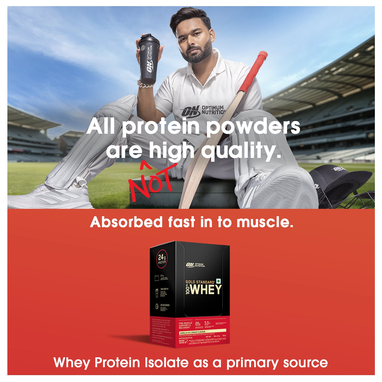 Optimum Nutrition Gold Standard 100% Whey - Vanilla Ice Cream - Pack of 5 single serve sachets