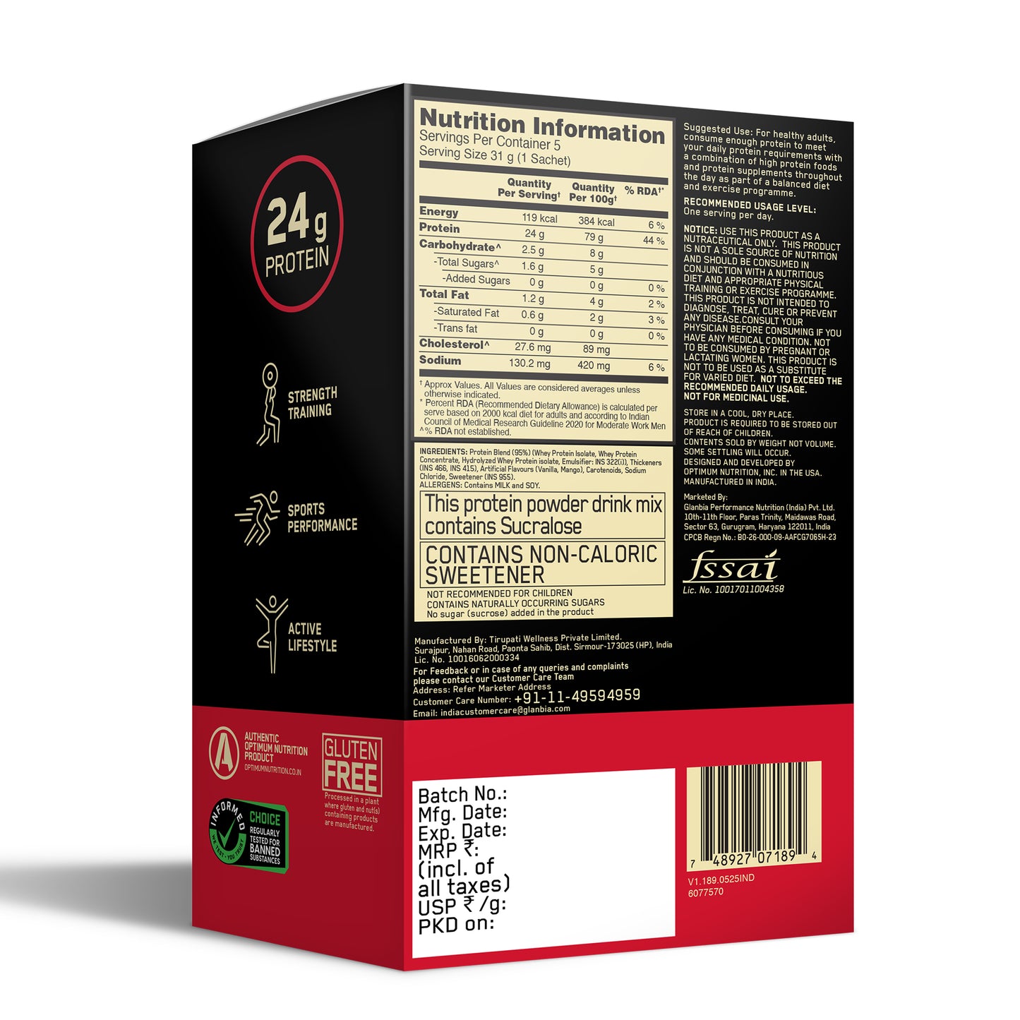 Optimum Nutrition Gold Standard 100% Whey - Alphonso Mango - Pack of 5 single serve sachets