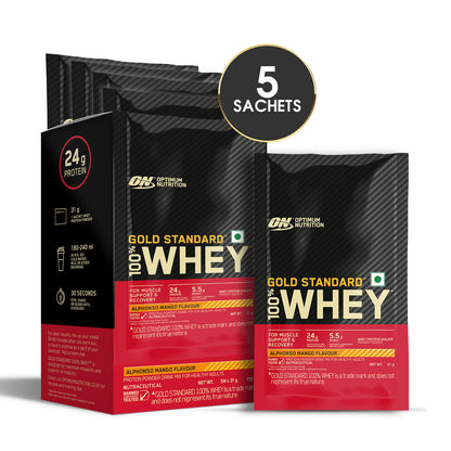 Optimum Nutrition Gold Standard 100% Whey - Alphonso Mango - Pack of 5 single serve sachets