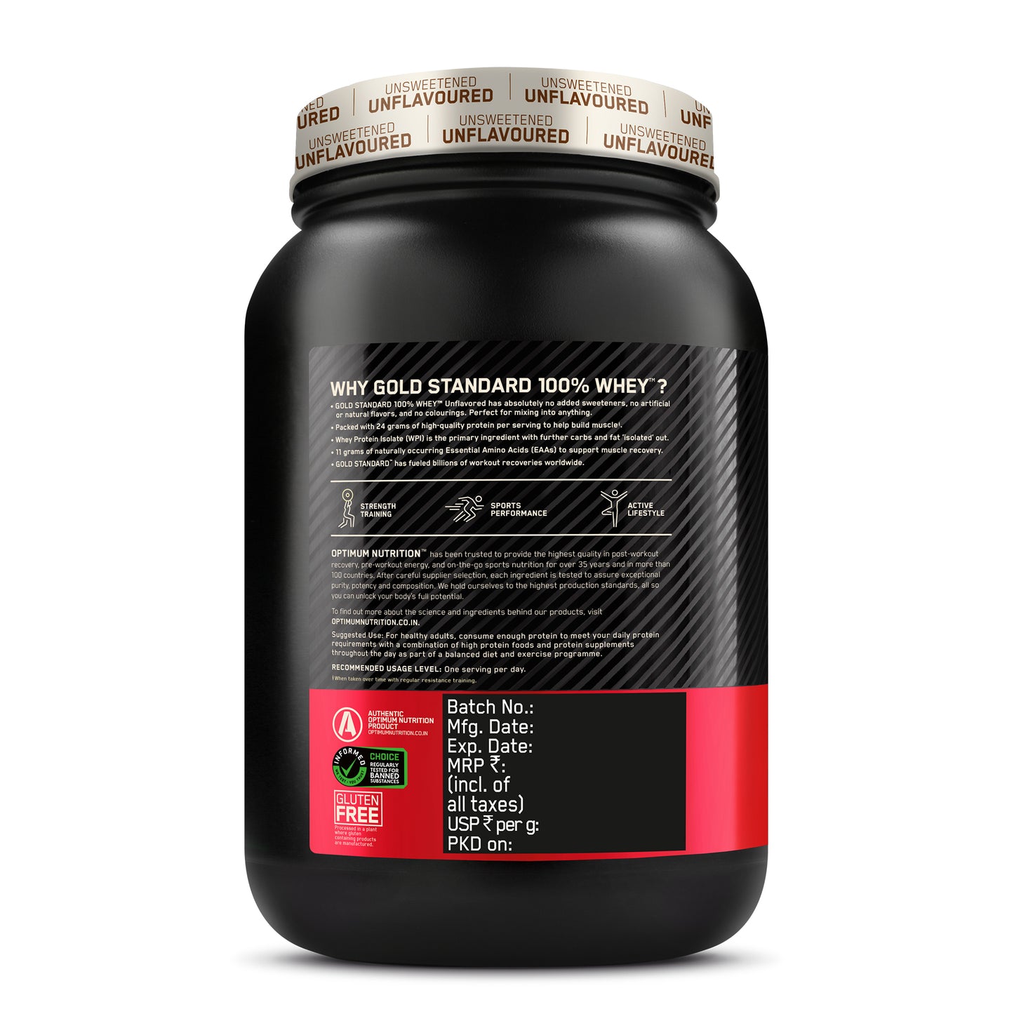 Unflavoured Optimum Nutrition (ON) Gold Standard 100% Whey Protein Powder - 2 lb, 907 g