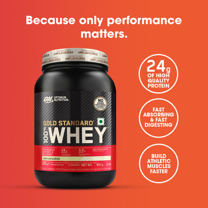 Unflavoured Optimum Nutrition (ON) Gold Standard 100% Whey Protein Powder - 2 lb, 907 g
