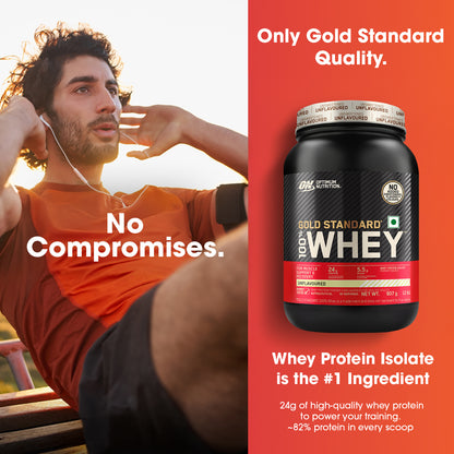Unflavoured Optimum Nutrition (ON) Gold Standard 100% Whey Protein Powder - 2 lb, 907 g