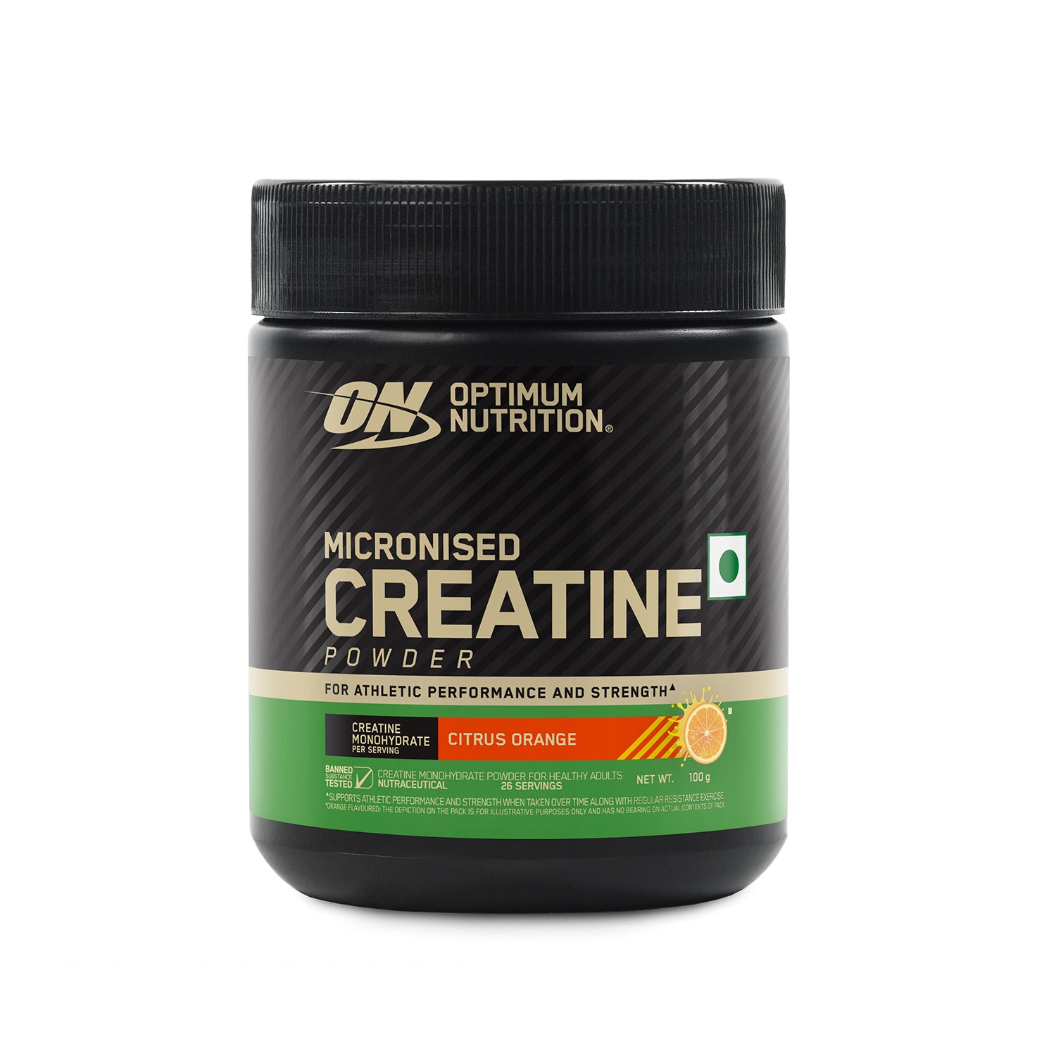Optimum Nutrition (ON) Micronized Creatine Powder | Citrus Orange | 100 g + Micronized Creatine Powder | Unflavoured| 100 g