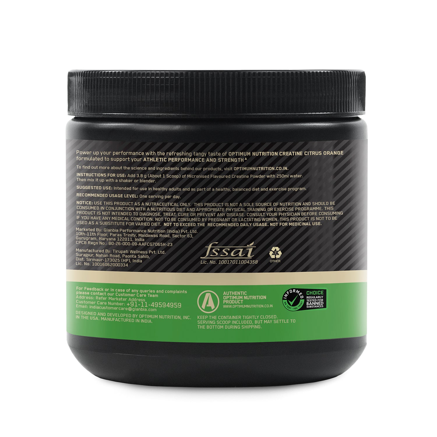 Optimum Nutrition (ON) Micronized Creatine Powder - 250g, Citrus Orange