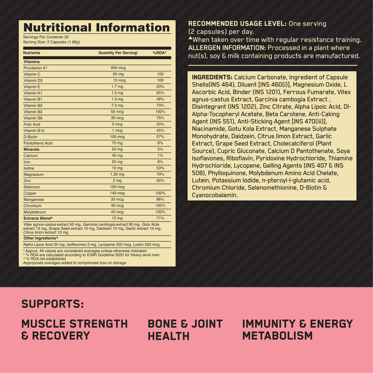 Optimum Nutrition (ON) Opti-Women - Multivitamin Plus For Women , 60 capsules