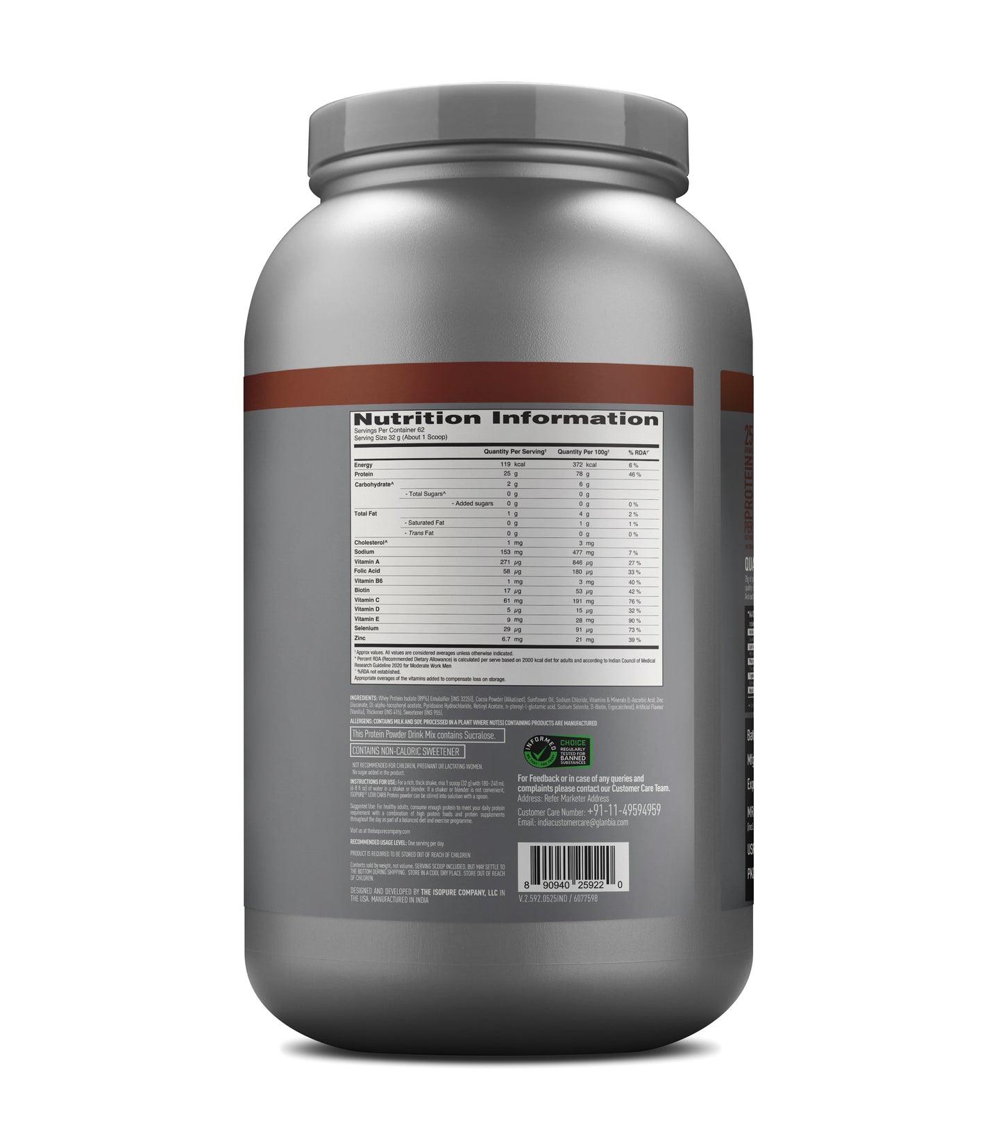 Isopure Whey Protein Isolate Powder with Vitamins for Immune Support - 2kg (Dutch Chocolate)