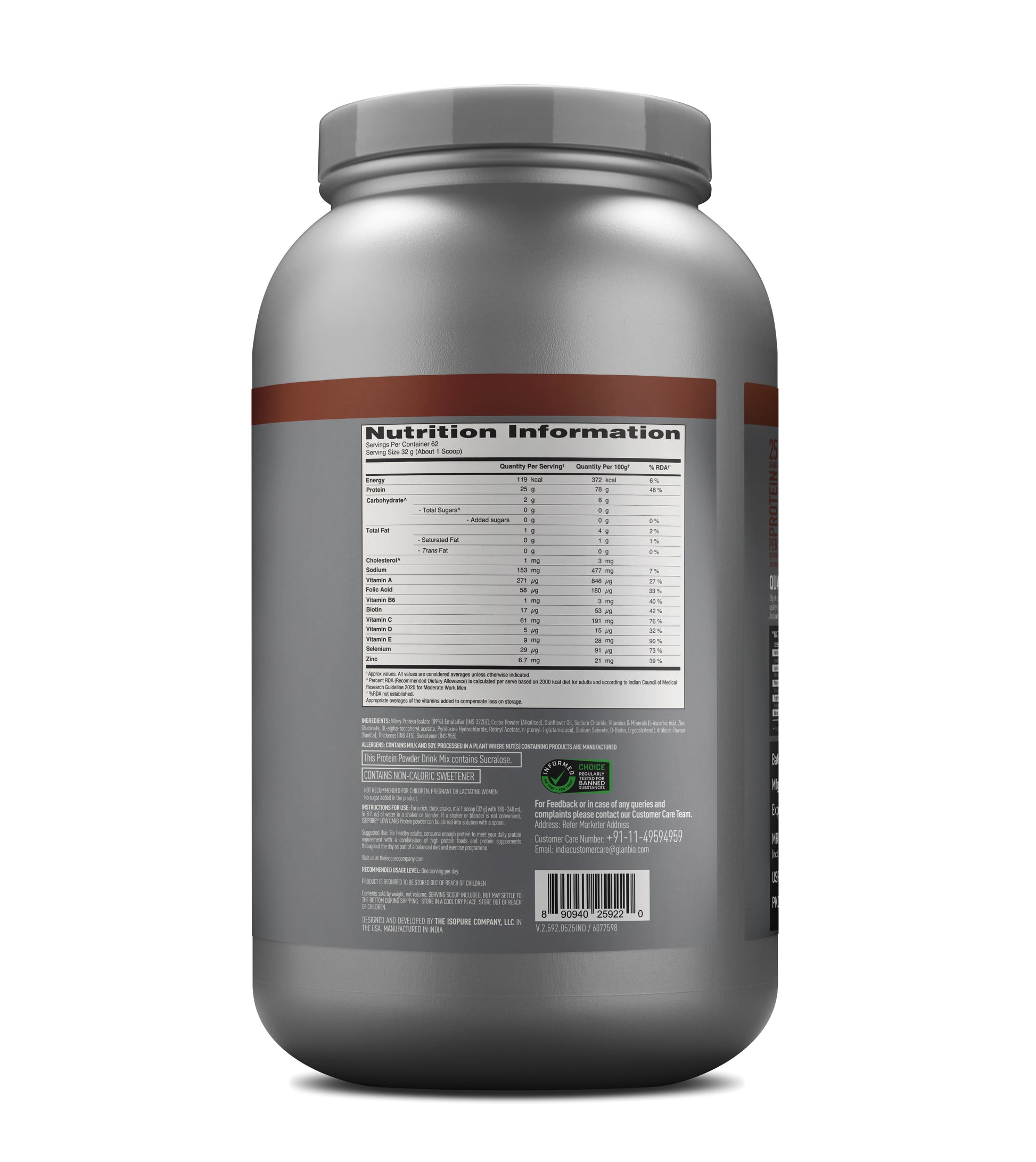 Isopure Whey Protein Isolate Powder with Vitamins for Immune Support - 2kg (Dutch Chocolate)