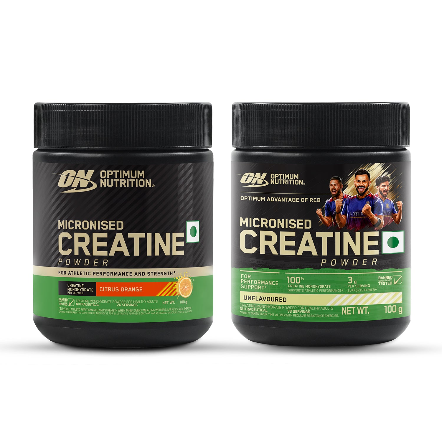 Optimum Nutrition (ON) Micronized Creatine Powder | Citrus Orange | 100 g + Micronized Creatine Powder | Unflavoured| 100 g