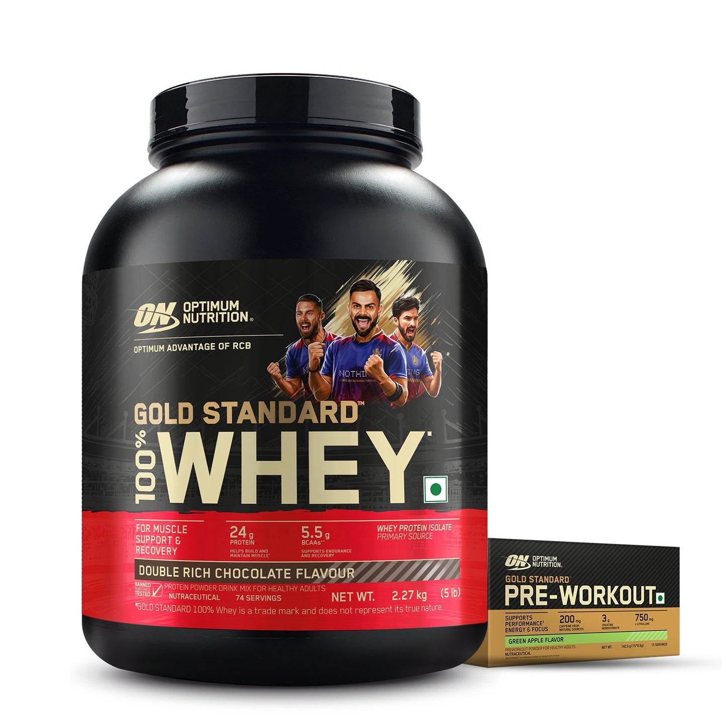 Gold Standard 100% Whey 5 Lbs Double Rich Chocolate + Pre Workout Green Apple