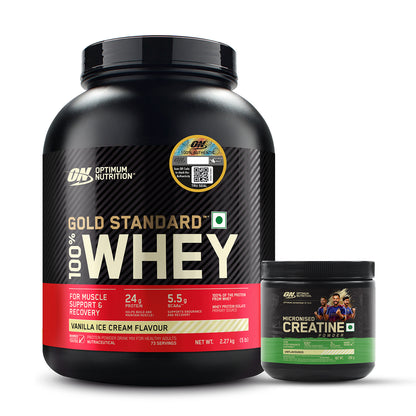 Gold Standard 100% Whey Protein Powder Vanilla Ice Cream 5 lbs and Micronised Creatine Powder Unflavoured 250 g