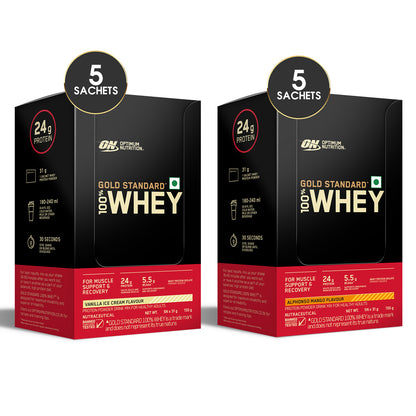 Gold Standard 100% Whey - Vanilla Ice Cream - Pack of 5 + Gold Standard 100% Whey - Alphonso Mango - Pack of 5