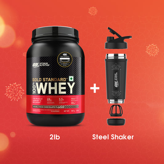 Shake The Way Gift Box:  Gold Standard 100% Whey Double Rich Chocolate 2 lbs + Steel Shaker