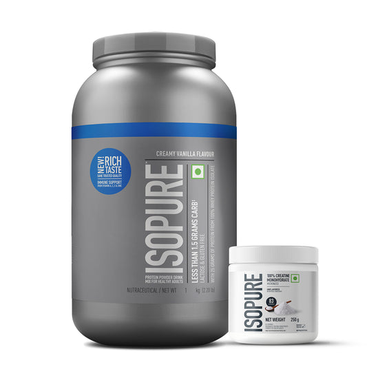 Isopure Low Carb Whey Protein Isolate Powder | Creamy Vanilla | 1 Kg + Isopure 100% Creatine Monohydrate