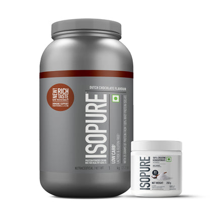 Isopure Low Carb Whey Protein Isolate Powder | Dutch Chocolate | 1 Kg + Isopure 100% Creatine Monohydrate