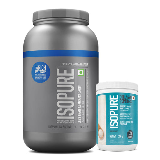 Isopure - Vanilla - 1 Kg + Isopure Collagen Peptides (12g/serve) with Biotin & Vitamin E- 250g (Unflavored)