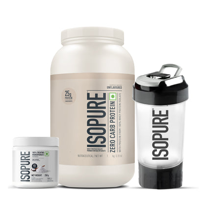 Isopure Unflavored 1 kg + Isopure 100% Creatine Monohydrate Micronized, 250g- 83 servings + FREE Isopure Shaker