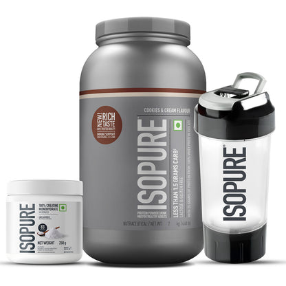 Isopure 2 kg Cookies & Cream + Isopure 100% Creatine Monohydrate Micronized, 250g + FREE Isopure Shaker