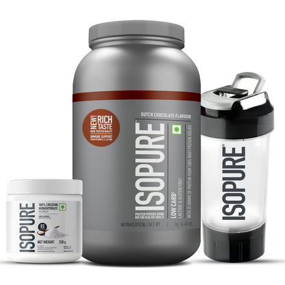 Isopure 2 kg Chocolate + Isopure 100% Creatine Monohydrate Micronized, 250g  + FREE Isopure Shaker