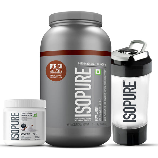 Isopure 2 kg Chocolate + Isopure 100% Creatine Monohydrate Micronized, 250g  + FREE Isopure Shaker