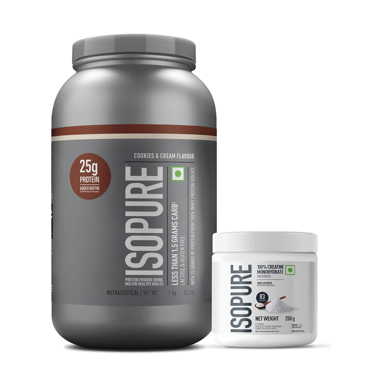 Isopure Low Carb Whey Protein Isolate Powder | Cookies & Cream | 1 Kg + Isopure 100% Creatine Monohydrate