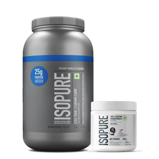 Isopure Low Carb Whey Protein Isolate Powder | Creamy Vanilla | 1 Kg + Isopure 100% Creatine Monohydrate