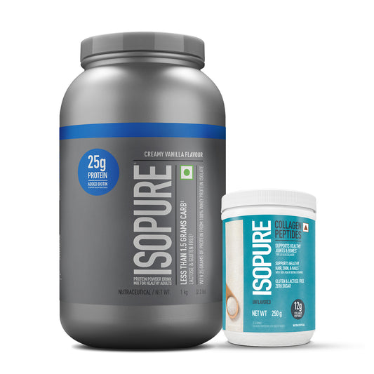 Isopure - Vanilla - 1 Kg + Isopure Collagen Peptides (12g/serve) with Biotin & Vitamin E- 250g (Unflavored)