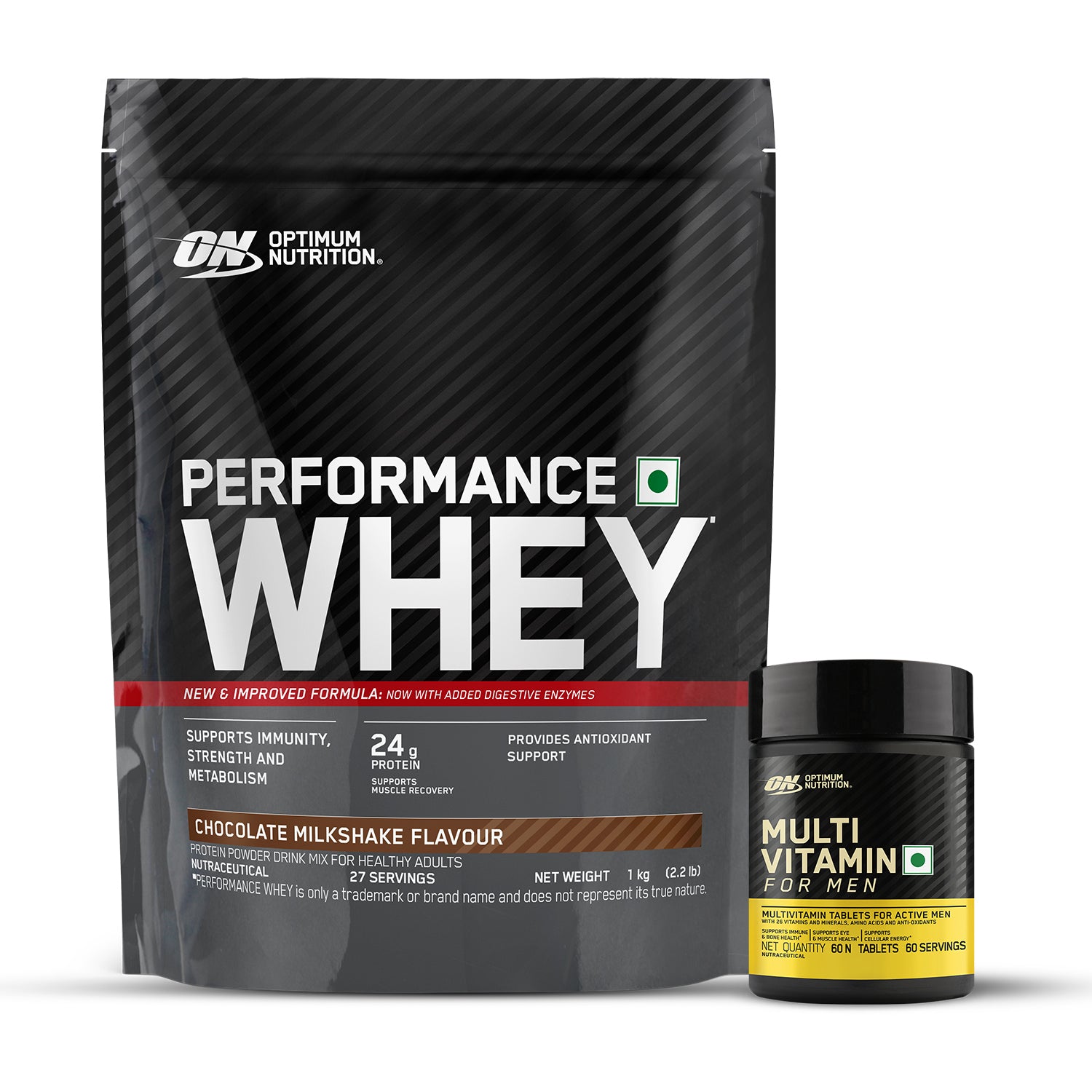 Performance Whey Protein Powder– 1Kg (Chocolate Milkshake) + Multivitamin for MEN- 60 Tablets