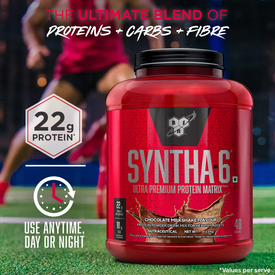 BSN Syntha 6 Protein Powder - 5 lbs, 2.27 kg (Chocolate Milkshake), Ultra Premium Protein Matrix (Whey Protein, Micellar Casein), for Muscle Recovery.