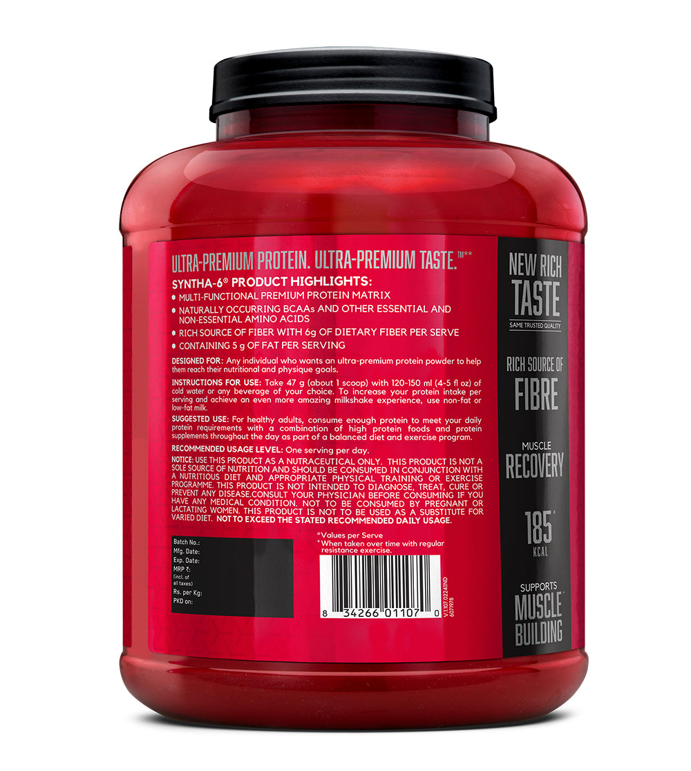 BSN Syntha 6 Protein Powder - 5 lbs, 2.27 kg (Chocolate Milkshake), Ultra Premium Protein Matrix (Whey Protein, Micellar Casein), for Muscle Recovery.