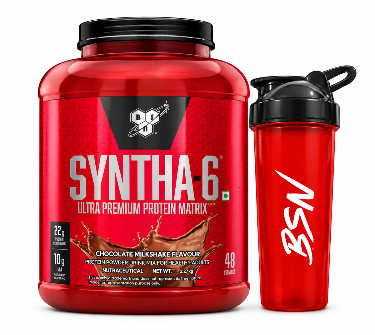 BSN Syntha 6 Protein Powder - 5 lbs, 2.27 kg (Chocolate Milkshake), Ultra Premium Protein Matrix (Whey Protein, Micellar Casein), for Muscle Recovery.