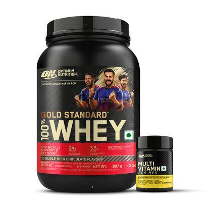 Gold Standard 100% Whey Protein Powder | Double Rich Chocolate | 2 lbs + Multivitamin for MEN- 60 Tablets