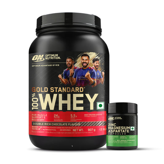 Gold Standard 100% Whey Protein Powder | Double Rich Chocolate | 2 lbs + Zinc Magnesium Aspartate (ZMA) - 60 Capsules