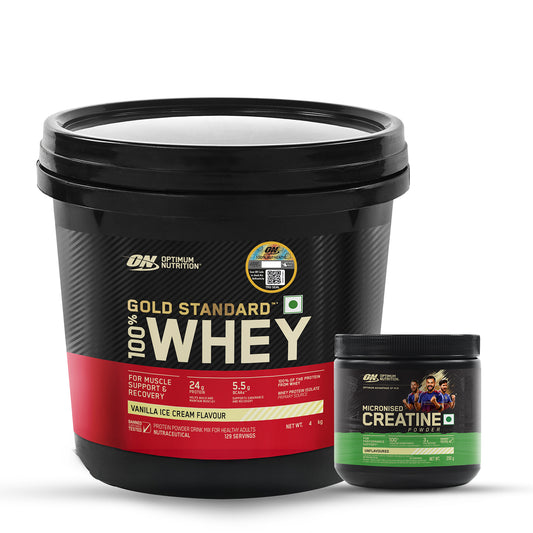 Gold Standard 100% Whey Protein Powder  Vanilla Ice Cream  4 kg and Micronized Creatine Powder  Unflavoured 250 g