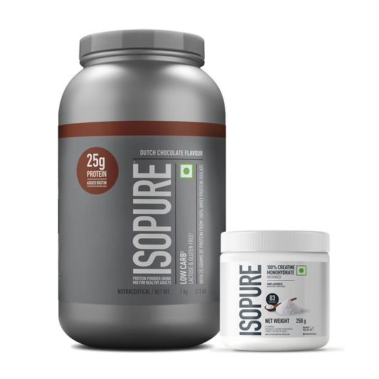 Isopure Low Carb Whey Protein Isolate Powder | Dutch Chocolate | 1 Kg + Isopure 100% Creatine Monohydrate
