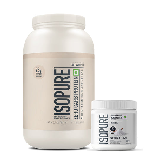 Isopure Unflavored 1 kg + Isopure 100% Creatine Monohydrate Micronized, 250g- 83 servings