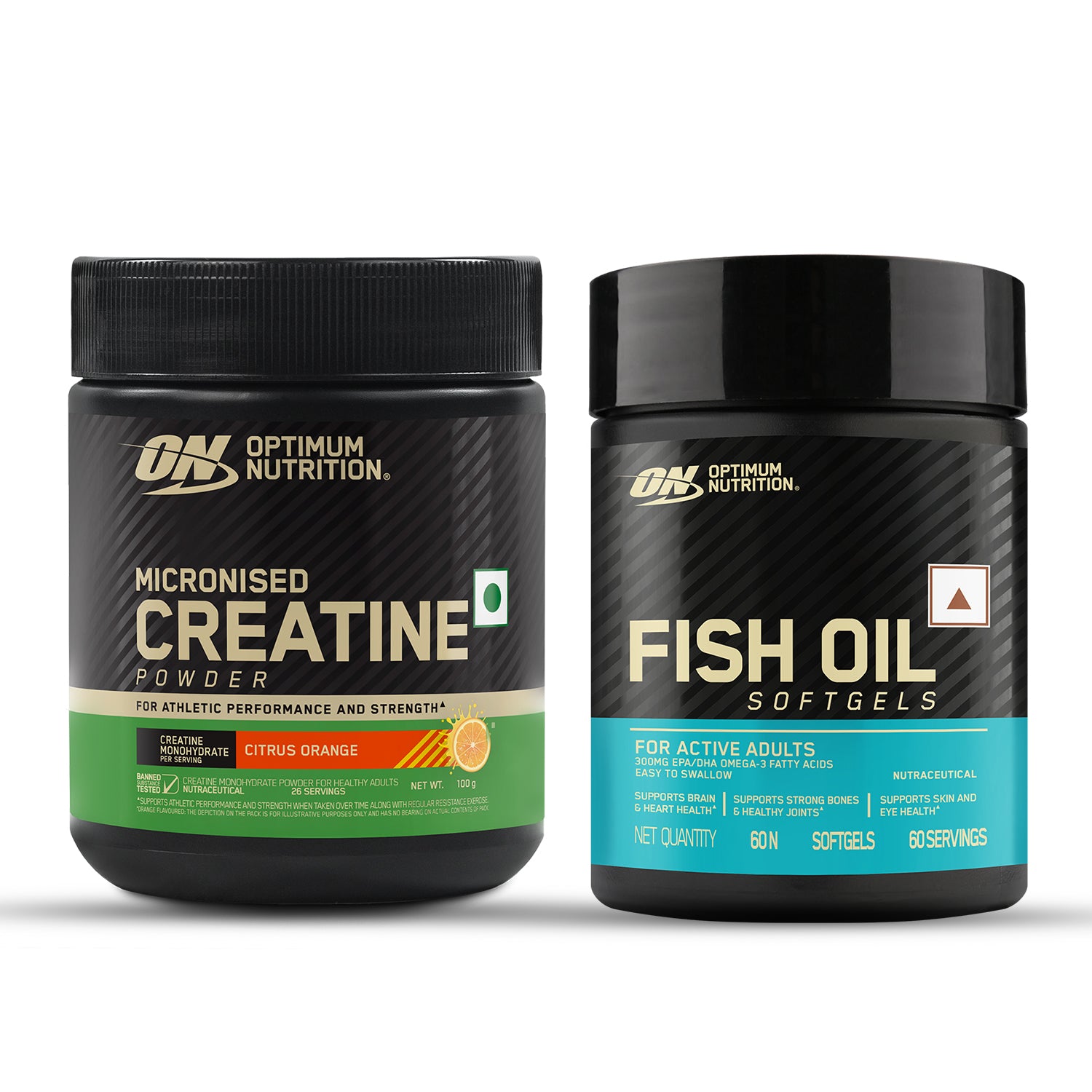 Creatine Orange 100g and Optimum Nutrition (ON) Fish Oil - 60 Capsules