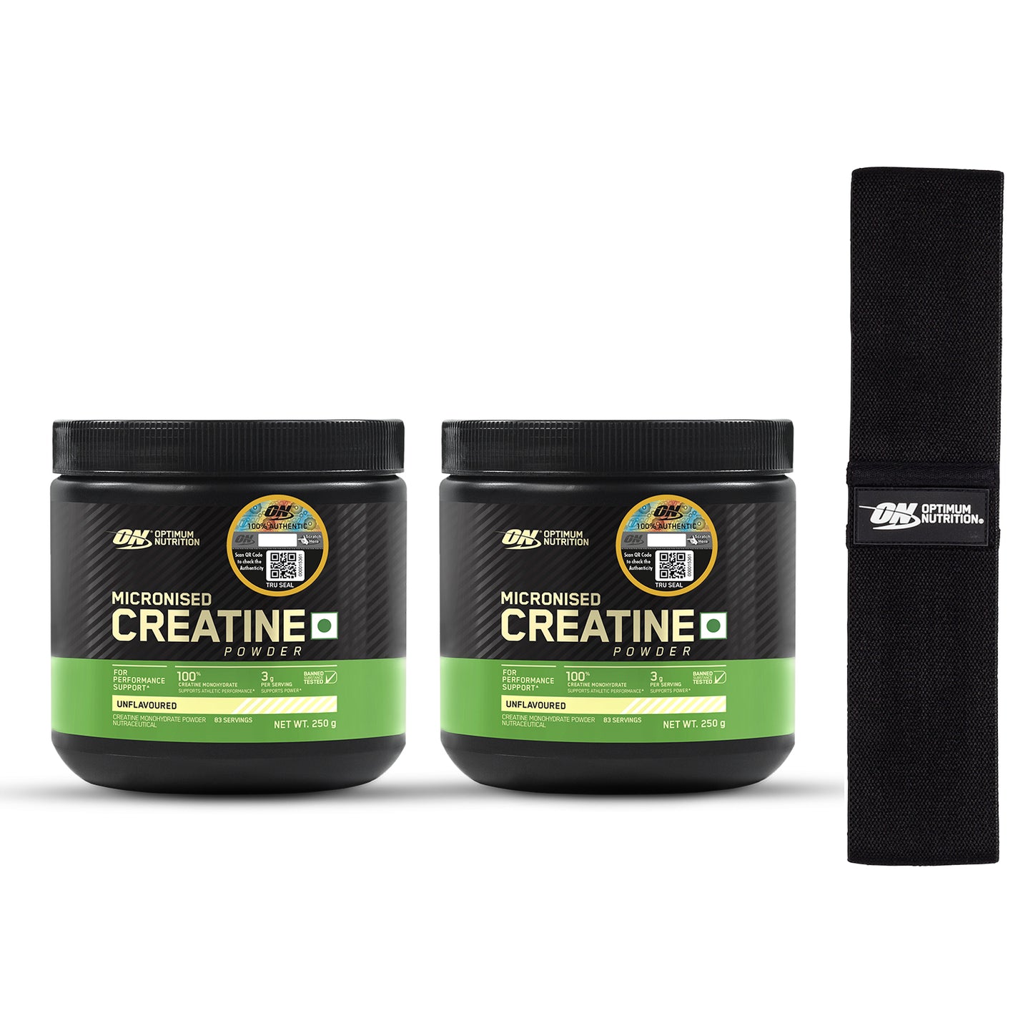 Micronised Creatine Powder | Unflavoured | 250 g - Pack of 2 + Free Resistance Band
