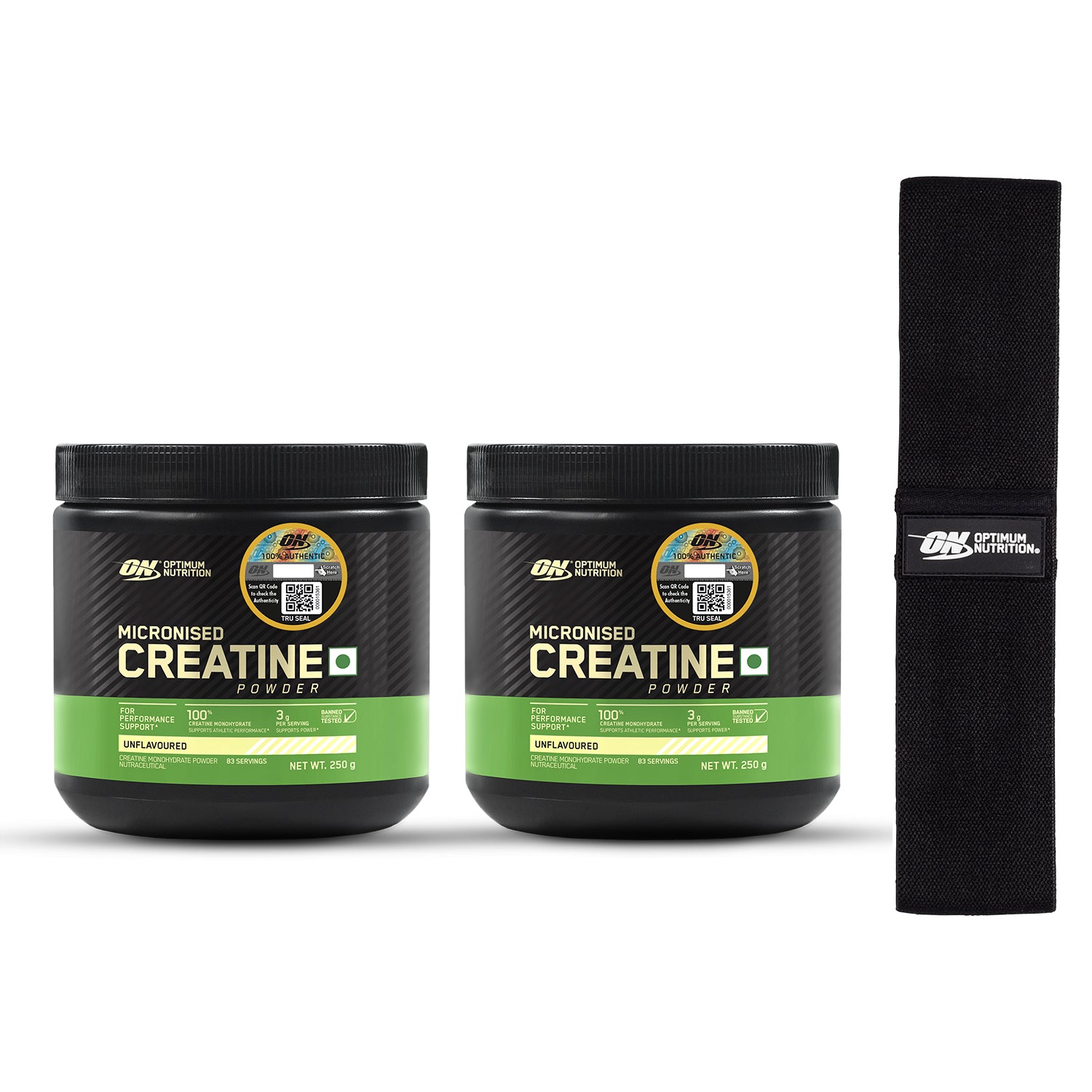 Micronised Creatine Powder | Unflavoured | 250 g - Pack of 2 + Free Resistance Band